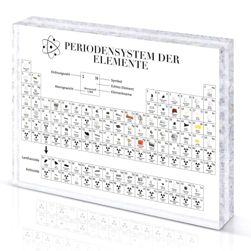 BIROYAL Periodensystem Mit Echten Elementen, Acryl Periodic Table mit 83 Elementen (16 x 12 x 2,7cm), Periodic Table with Real Elements, Periodensystem Display Geschenk für Lehrer Studenten Schüler
