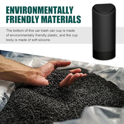 Image of Eratus Pack-1 Car Trash Can, 6.2 inch x 2.5 inch Silicone Noiseless Environmentally Friendly Waterproof Storage Bin, Odor Isolation Detachable Cleanable Cup Holder Trash Can, Universal for Cars (Black)