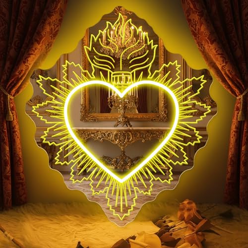 Image of Sacred Heart Mirror Neon Sign 22.95″x19″, Religious LED Wall Light - Catholic Home Decor, Church Events, Christening Gifts, Spiritual Wall Art, Christian Gift Ideas