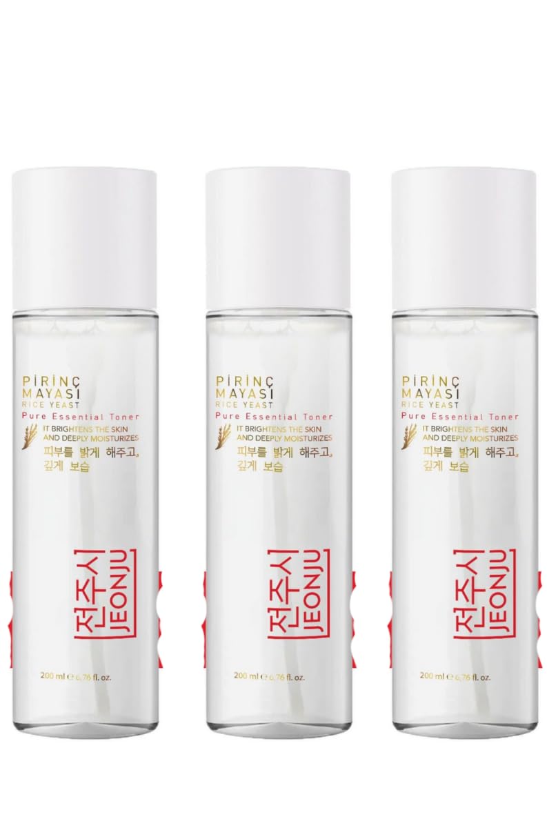 JEONJU Rice Yeast Brightening & Moisturizing Toner - Tónico facial sin alcohol con niacinamida, alantoína y pantenol, 200 ml X3