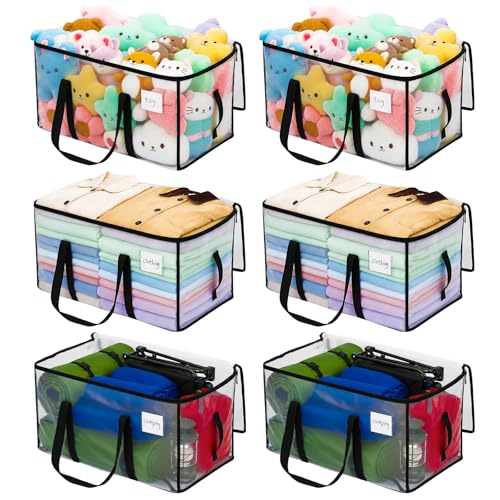 Dntorx 6 Stück 92L Große Aufbewahrungstasche mit Deckel Transparente Umzugskartons Groß mit Reißverschlüssen Griff Weihnachtslager für Weihnachtsbaum Tasche Umzug Bettwäsche Kleidung Aufbewahrung