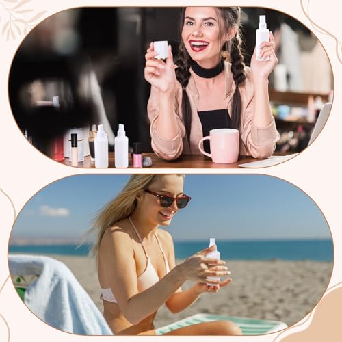 50 Pack 3.4 oz Plastic Spray Bottles Fine Mist Travel with Pump Spray Cap Double Cap Refillable and Reusable Empty Plastic Containers for Travel Cosmetic Essential Oils 6