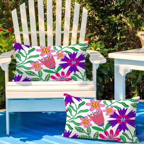 Housses de coussin extérieur imperméable 50x90 cm lot de 2 lin violet vert - 5
