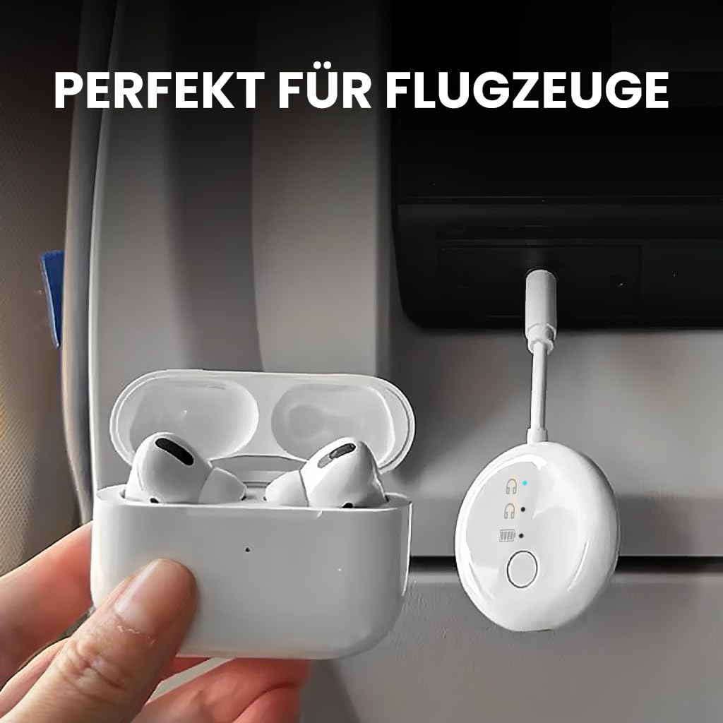 Avantree SoundJet R1 Weiß & Metallic Schwarz, Bluetooth Adapter Flugzeug für Kopfhörer & AirPods, aptX Adaptive, Qualcomm-Chipset, 20 Std. Akkulaufzeit, Kabelloser Audio Transmitter für Reisen