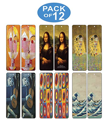 Marcadores de livros de arte famosos Creanoso (pacote com 12) - Pablo Picasso, Gustav Klimt, Wassily