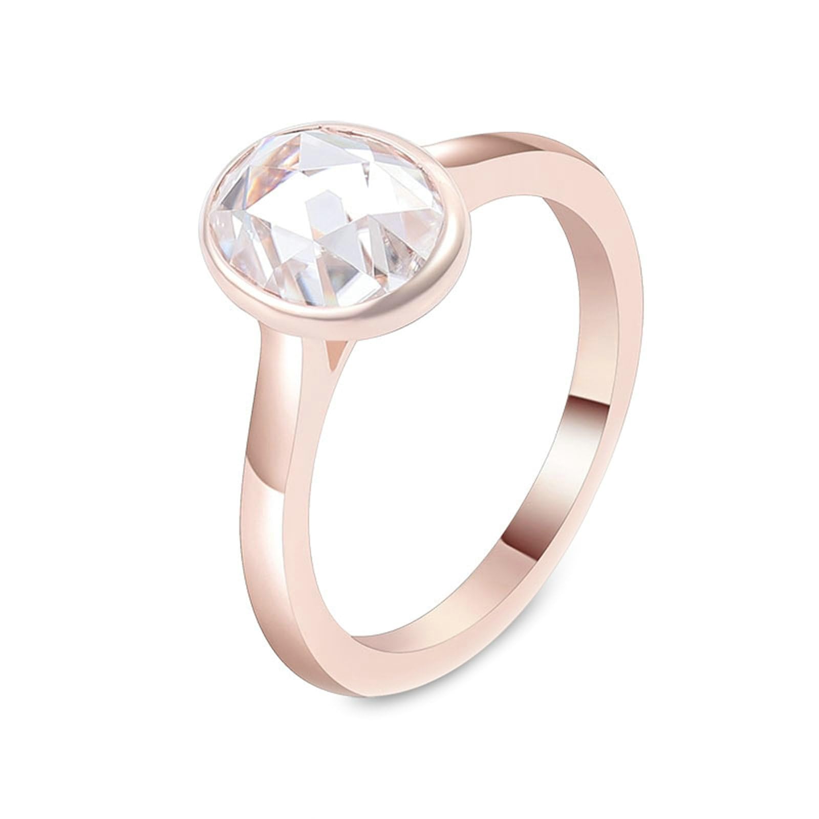 Anillos de boda 585 de oro rosa auténtico, para mujer con moissanite, 1 ct, solitario, anillo de compromiso, ovalado, oro real de 14 K, con grabado para mujeres, tamaño 51 (16,2)