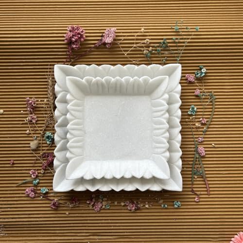 Image of Marble Urli Bowl for Decoration | Big Potpourri Decorative Bowls in Home decor | Large White Floating Flower Plates of Stone | Small Shape puja Item | (12 inch, Mehrap)