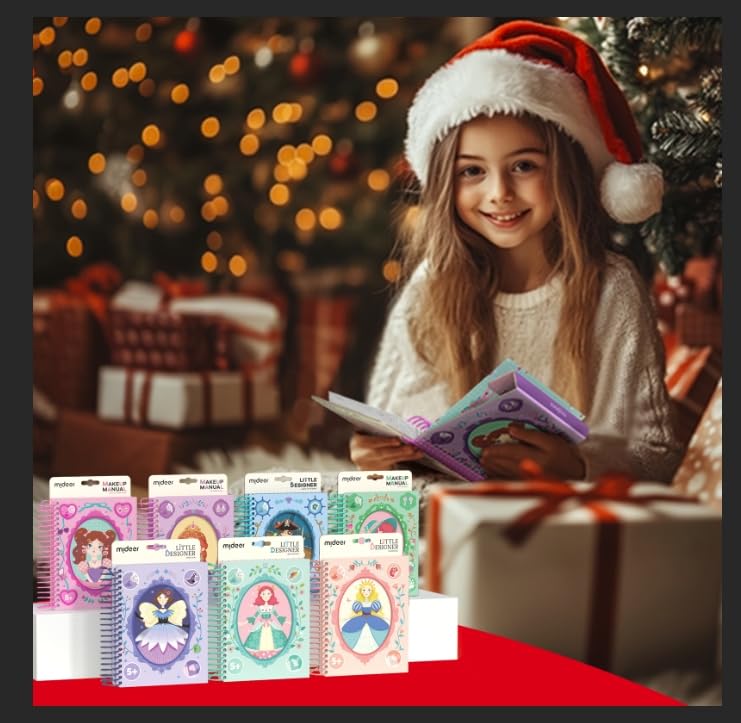 MiDeer Fashion Design Sketchbook with Watercolor Painting, Princess Dress-up Activity Book with Stencils and Stickers, Make-Up Fashion Designer Kits for Kids 5 6 7 (Makeup Manual Princess Ball)