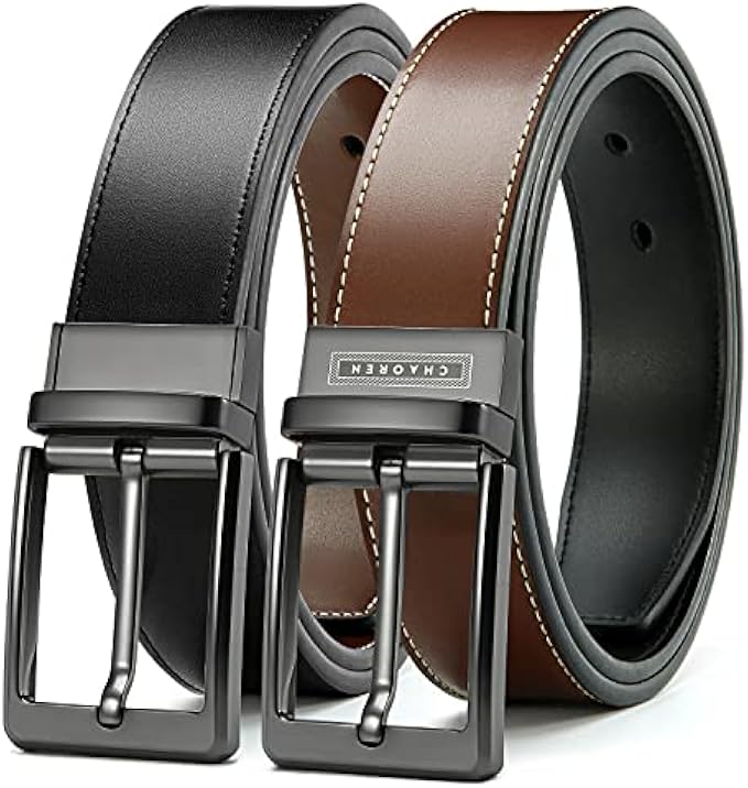 Reversible Belt for Men, CHAOREN Leather Jeans Belt 1 3/8" Black & Brown, Adjustable Trim to Fit