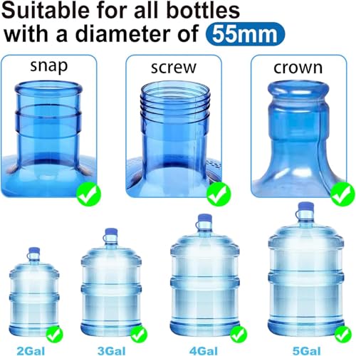 3 & 5 Gallon Water Jug Cap Reusable, Food Grade Silicone Replacement Gallon Caps for 55mm Standard/Screw/Crown Tops Water Bottle and Water Dispensers, Non-Spill Lids for Anti-Splash, Leak Free (3PCS)