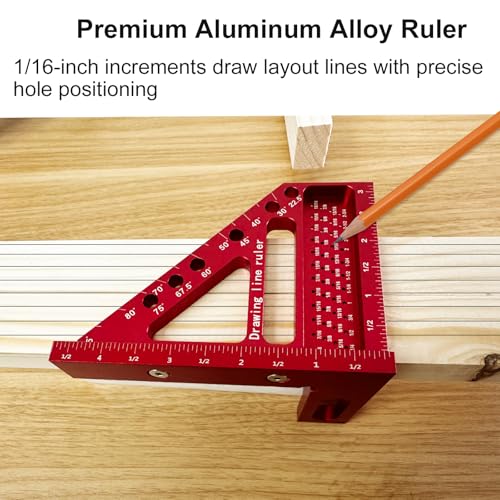 3D Multi-Angle Measuring Ruler, Carpenter Square Protractor 22.5-90 Degree with Position Pin, Aluminum Alloy Miter Triangle Ruler Layout Measuring Tools, Woodworking Tool (Inch) - Image 3