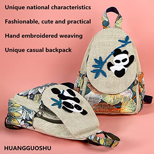 Image of Small Canvas Backpack, Retro Boho Washed Hippie for Women Daily Commute (Panda Decorations)