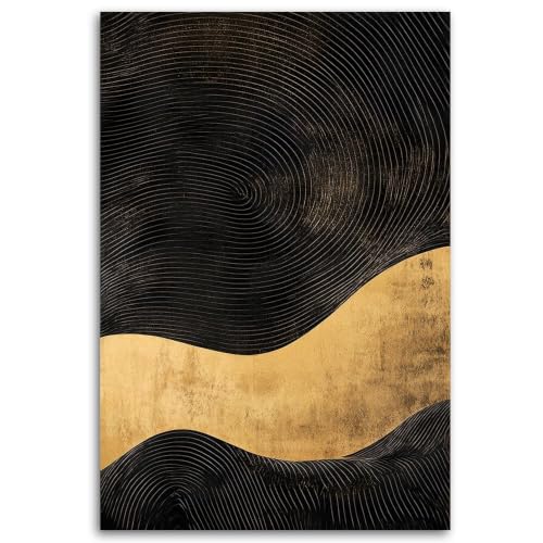 Cuadro abstracto negro y dorado en lienzo de alta calidad para un salón elegante