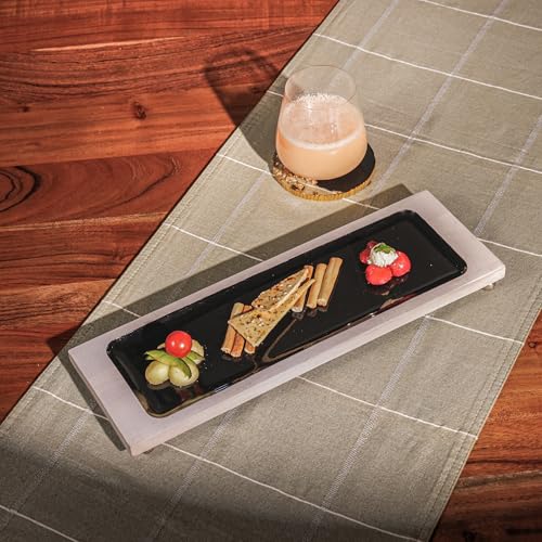 Image of Tray Cool Serving Platter | Long Black & White Design Multipurpose Platter for Snacks, Fruits & Desserts | Premium Table Decor Platter for Dining & Kitchen