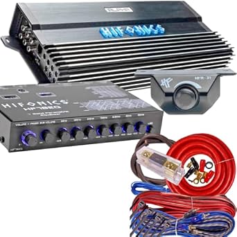 Hifonics A3000.1D Alpha 3000W Super D-Class Monoblock Car Amplifier with Hifonics EQ and BGCOR 0 Gauge Amp Kit, Bass Remote Included
