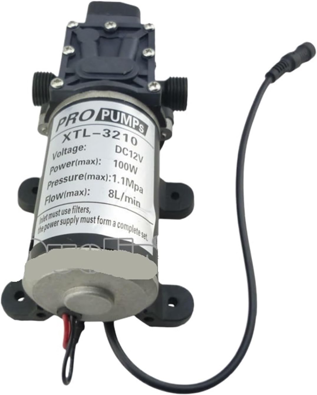 12V 100W High Pressure Micro Diaphragm Water Pump Automatic Switch 8L/min 18.3 x 10 x 7.5cm(Return valve type,24V)