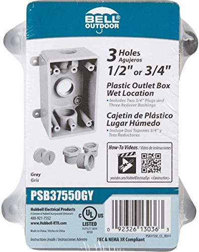 Image of Bell PSB37550GY Single-Gang Weatherproof Three 1 /2 inch or 3 /4 inch Threaded Outlets, 2 in, Gray (Pack of 8)