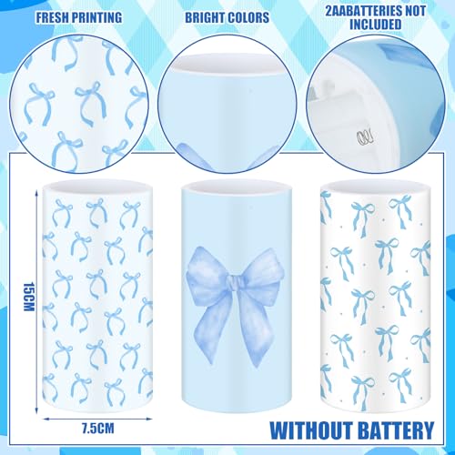 Image of Retisee 3 Pcs Blue Bow Flameless LED Candles with Remote Coquette Blue Bow Room Decor 3x6 Inch Color Changing Battery Operated Pillar Candles for Girls Women Bedroom, Bathroom