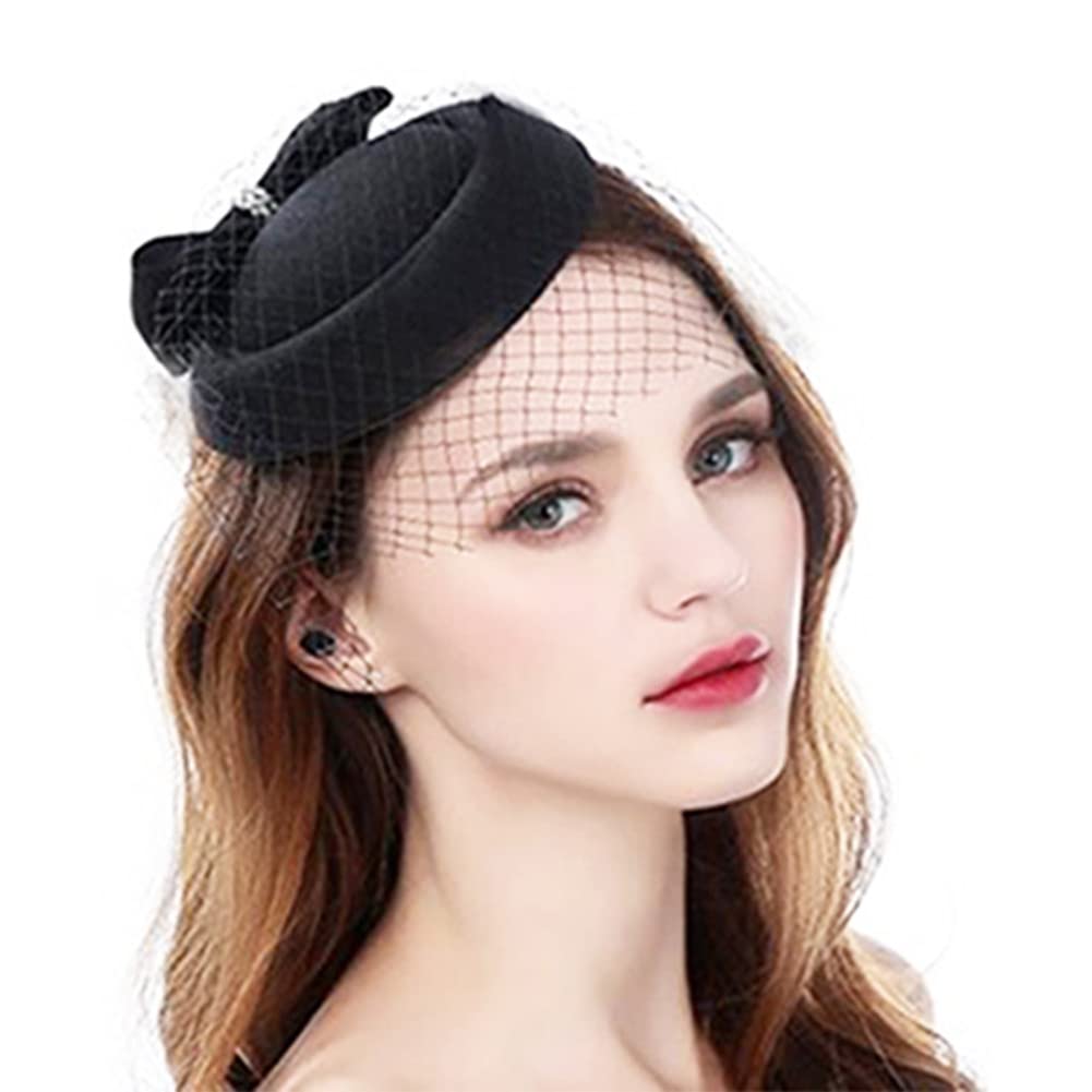 Anloximt Vintage Pillbox Hat With Tea Veil Fascinator for Women - Convenient to Clean Black Church Fascinator