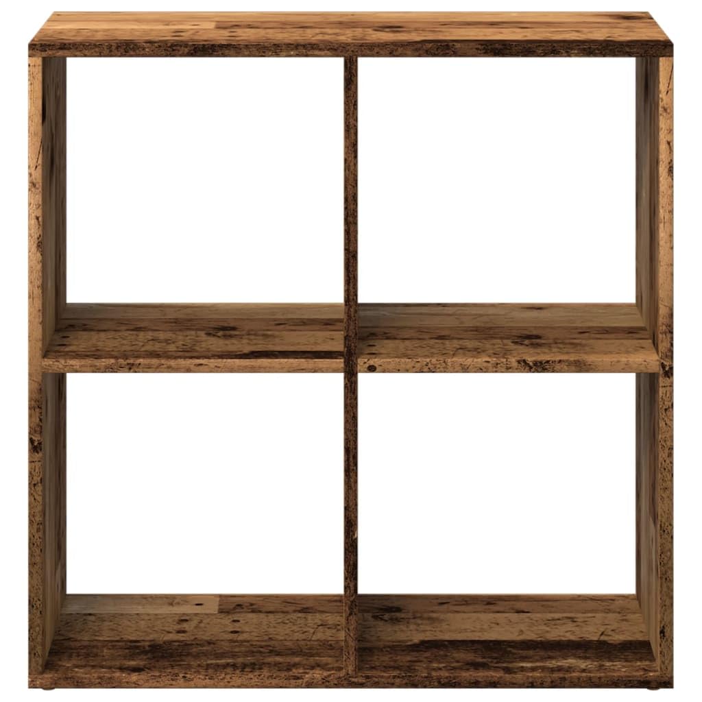 Regał na książki o wyglądzie starego drewna, 69,5 x 29 x 69,5 cm, materiał drewnopochodny, 4 półki, regał stojący do salonu, biura, pokoju dziecięcego, otwarty system regałowy z miejscem do