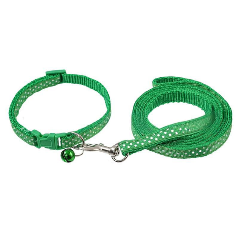 Polypropylene Green Dog Collar and Leash Set including Dot Shape 1CM Wide Adjustable Collar 120CM Pet Leash For Easy Walking Kitten/Puppy