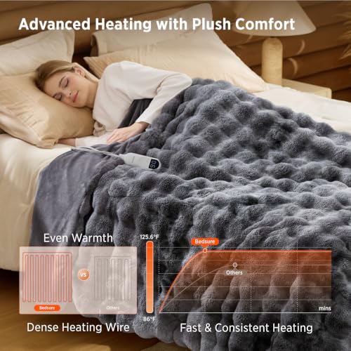 Image of Bedsure Bubble Faux Fur Heated Electric Blanket Twin, Tie-dye Dark Grey
