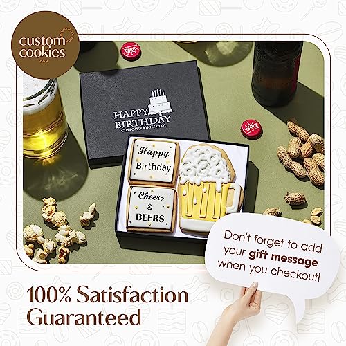 Happy Birthday Gift Basket Custom Sugar Cookies - Happy Birthday Cookies In Gift Box, Delivery By Prime - Hand Decorated Kosher Treats For Men, Him, Husband - Bakery & Dessert Gifts As A Birthday Cake #TOP6