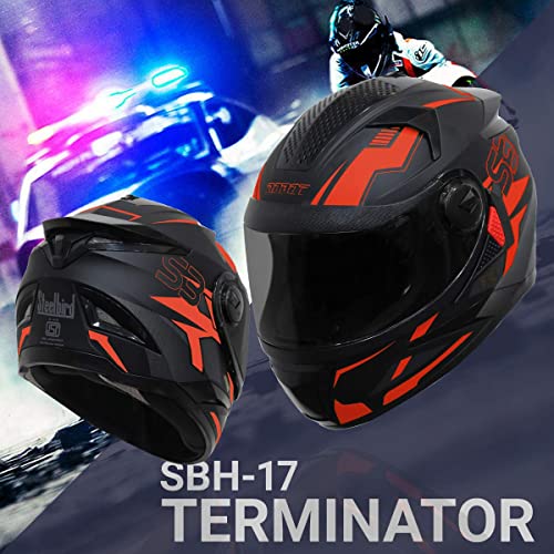 Image of Steelbird SBH-17 Terminator ISI Certified Full Face Graphic Helmet in Matt Finish with Chrome Visor