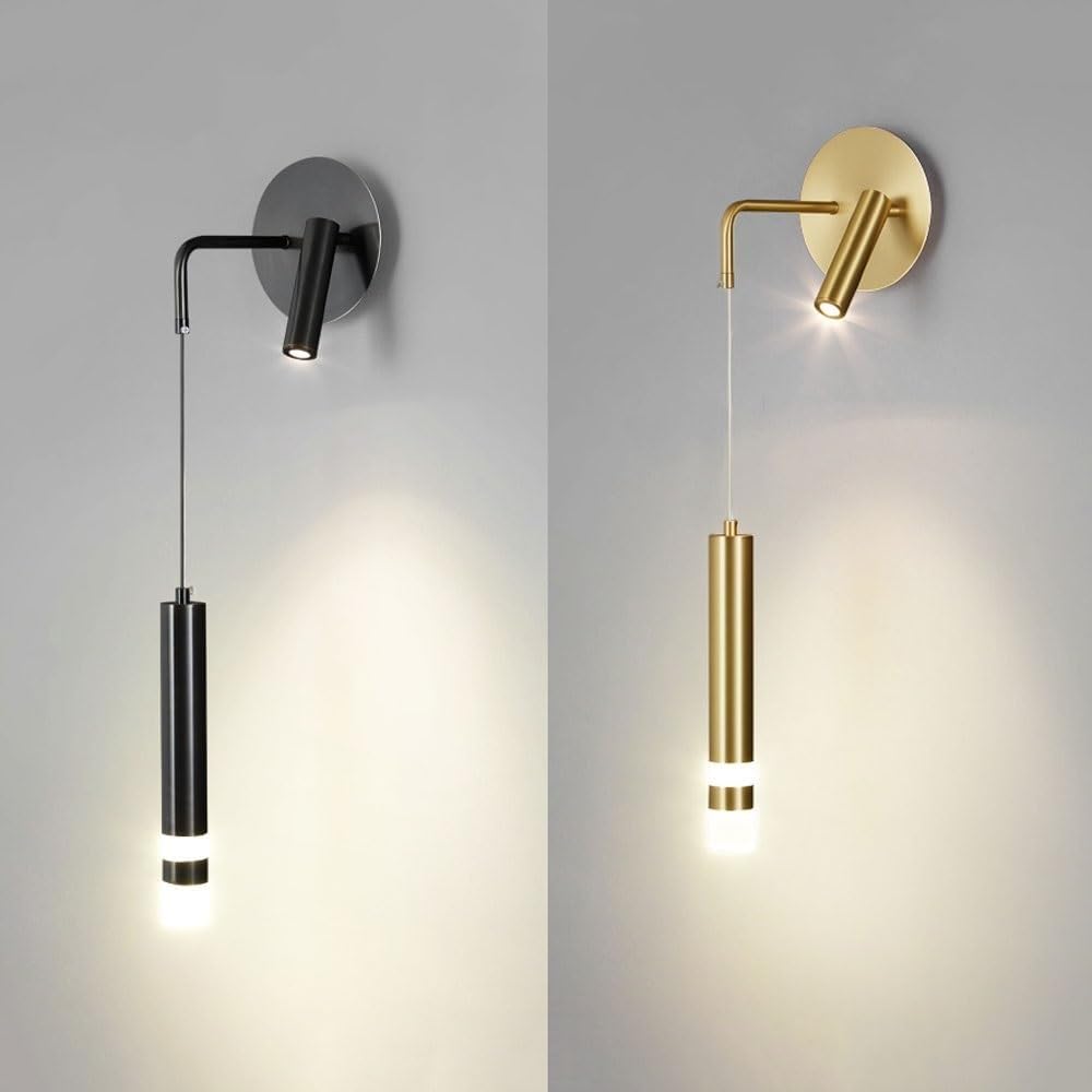 Złota lampa ścienna LED z połowy wieku, lampa cylindryczna z obrotowym reflektorem, minimalistyczna lampa wisząca do salonu, kuchni, zlewu, sypialni, korytarza.