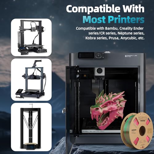 Image of Dual Color Silk PLA 3D Printer Filament 1.75mm, Dual Color 2-in-1 Green-Red Silk Filament 1KG Spool (2.2lbs) Dimensional Accuracy Probability + /- 0.02mm Fit Most FDM 3D Printer, Red-Green