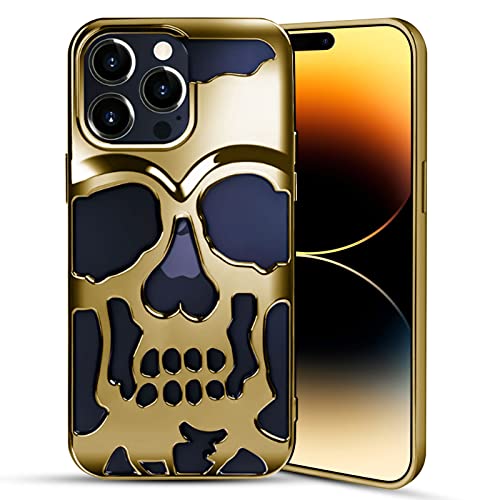 Jusy Compatible With Iphone 14 Pro Max Case, Cool Skull Skeleton Case, Funny Hollow Plated Protection Shockproof Cover For Men Women, Gold #TOP24