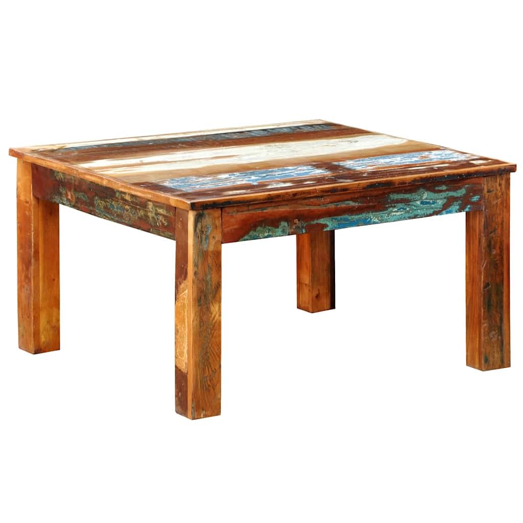 Kwadratowy stolik kawowy z litego drewna pochodzącego z recyklingu ze stabilnym blatem i wytrzymałym stelażem, 80 x 80 x 45 cm, wykonany ręcznie do salonu, salonu
