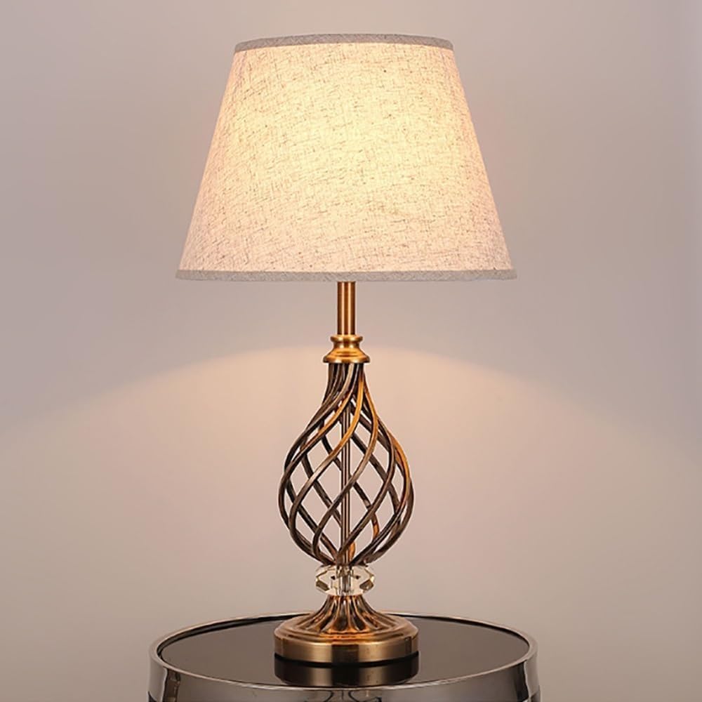 Dfaeekiyo Beige Shade Retro Desk Light Nightstand Table Lighting With Fabric Shade Bedroom Bedside Lamps Guestroom Living Room Hotel(Beige Shade)