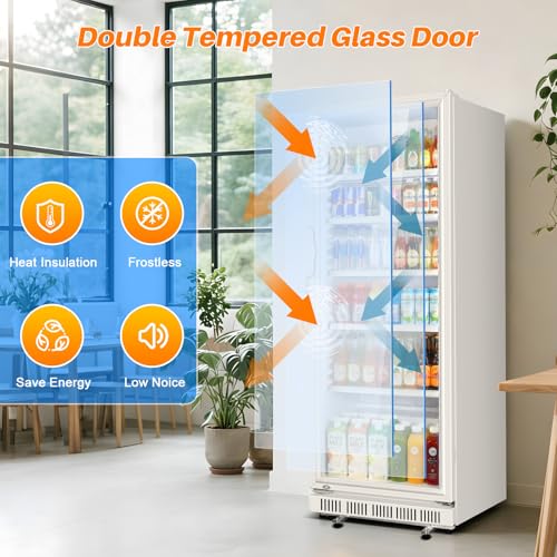 Image of Commercial Beverage Refrigerator, 24.5 inch Glass Door Display Fridge, 15 Cu.Ft Beverage Cooler with 5 Adjustable Shelves, Auto Rebound Door, Low Noise, for Shops, Restaurants & Bars WHITE