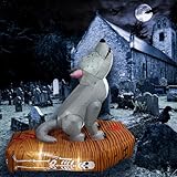 PRODUCTZ 6 Ft Scary Realistic Howling Wolf Stands On Coffin Halloween Inflatable Decoraions Cute Home Decor for Creepy Halloween Party Blow Up Prop Outdoor & Indoor/Outside Halloween Inflatables