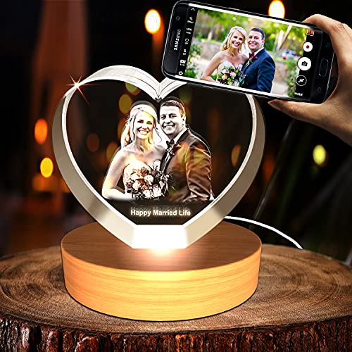 Regalo personalizado de aniversario con foto de cristal grabado en 3D (corazón pequeño)