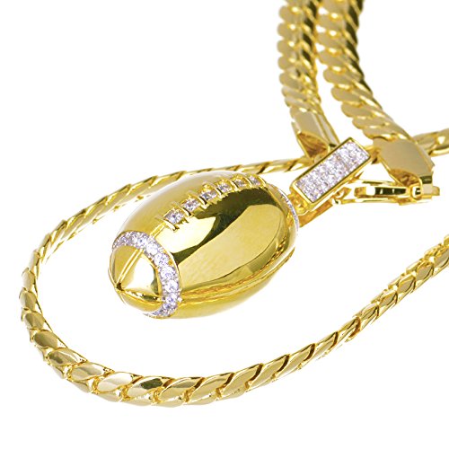 metaltree98 Luxury Iced Bling14kt Gold Plated Mini Football Pendant Miami Cuban Chain Set BCH 1085 G2