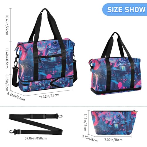 Blue Fish Duffel Bags Sports Gym Tote Bag with Adjustable Strap for Business Trips Large Capacity3