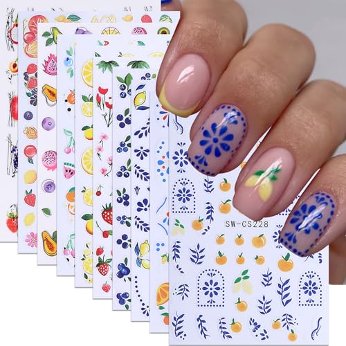 Summer Fruit Stickers for Nails Art 10PCS 3D Colorful Adhesive Fruits Decals Nail Art Supplies Lemon...