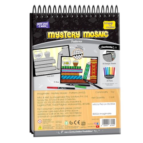Image of Imagimake Mystery Mosaic Patterns | Paint by Numbers Kit for Adults | 30 Design Sheets & 20 Colouring Pens | Colouring Book for Stress Relief | Painting Kit for Beginners| Art Therapy kit for Adults