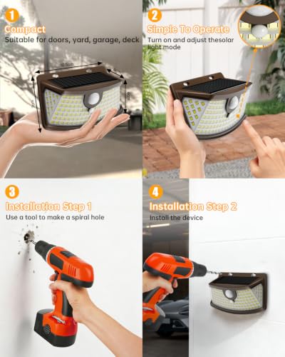 Image of Aootek Solar Motion Sensor Lights Outdoor 120 LEDs, Brown, 6 Pack | Lights Reflector, 270 Wide Angle, IP65 Waterproof, Step Lights For Front Door, Yard, Garage, Deck