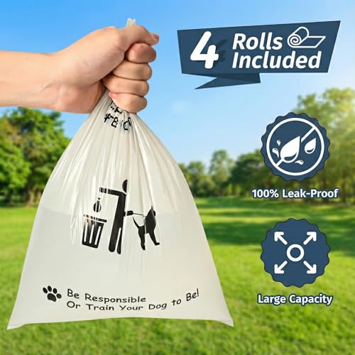 Image of Dog Poop Bag Dispenser Wall Mount with Magnetic Lid, Quick Pull & Easy Access, White Dog Poop Bag Holder for Outdoor Yard, Includes 4 Rolls (60 Bags)