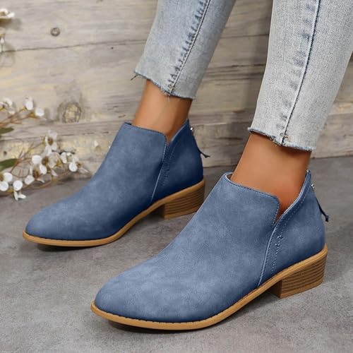 Ankle Boots for Women,Women's Casual Cut Out Booties Dress Low Heeled V Cut Fashion Thick Heel Womens Cutout Boots Pointed Toe Chunky Stacked Heel Zip Up Western Pull On Short Shoes4