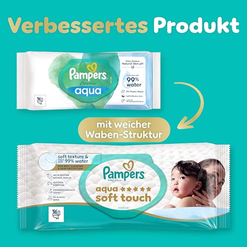 Pampers Aqua Soft Touch Baby-Feuchttücher, 18 Packungen mit 48 Feuchttüchern = 864 Baby-Feuchttücher, weiche Textur & Lotion mit 99% Wasser 2