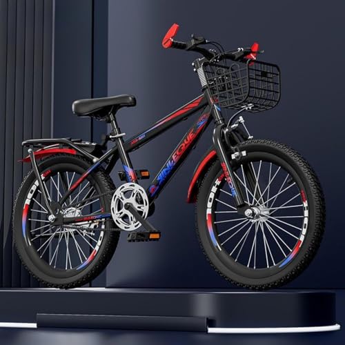 WGM子供用自転車の 変速 子供用マウンテンバイク 18-24インチ プレミアム炭素鋼 MTB 7〜17歳の 小学生 スポーツバイク 内部配線 ディスクブレーキ 学生バイク (20インチは身長130cm〜146cmに適しています,シングルスピードレッド)