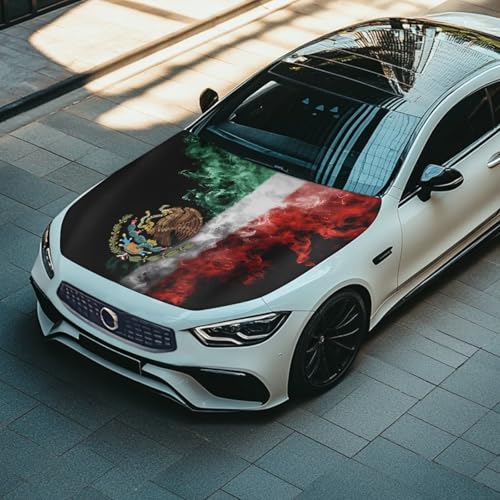 Image of Mexican Flag Car Hood Cover Protector Stretchable Car Hood Wrap Blankets Mexican Independence Day Decorations Automotive Exterior Accessories for Compact SUV Sedans Trucks Pickup