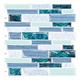 10-Sheet Peel and Stick Backsplash for Kitchen Bathroom, Ist Momoreo 12'x12' 3D Adhesive Wall Tile Sticker Stick on Backsplash, Ocean Green