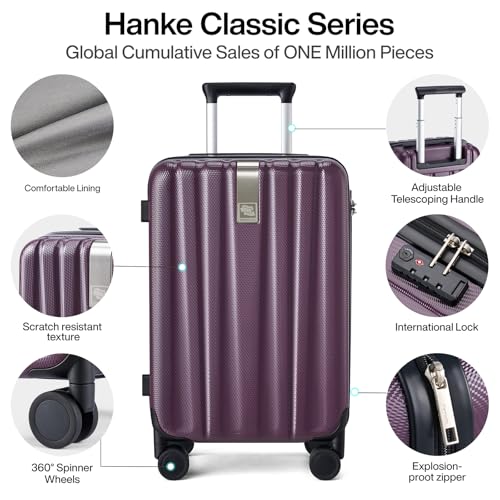 Image of Hanke Luggage Sets 2 piece Carry On Luggage with Wheels PC Hard Shell Suitcases Lightweight Checked Travel Luggage Large Travel Suitcase Woman Men 20 /29 Inch（Purple）