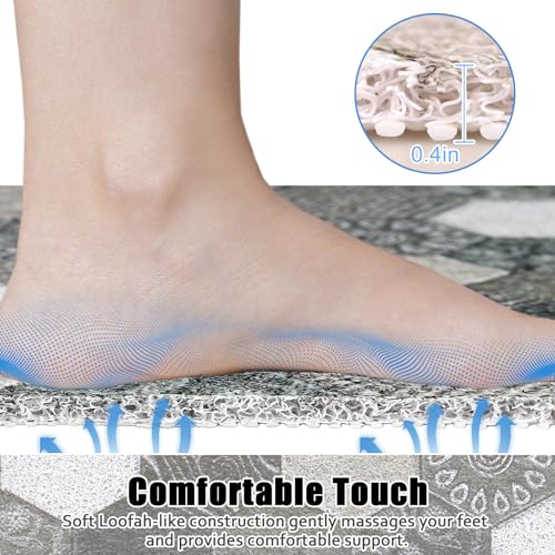 Image of Large Shower Mat Non Slip, 36x36 Inch Shower Floor Mat with Drain Hole in Middle, Super Soft and Comfortable PVC Loofah Massage Bath Mat for Shower, Anti Slip Shower Stall Mat, Quick Drying