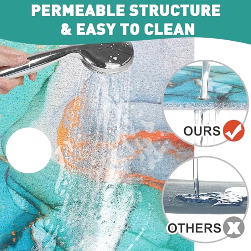 Image of Square Shower Mat Non Slip: 32 x 24 Inch Extra Large Shower Mats with Drain Hole in Middle - PVC Loofah Anti Slip Shower Floor Matt for Inside Shower